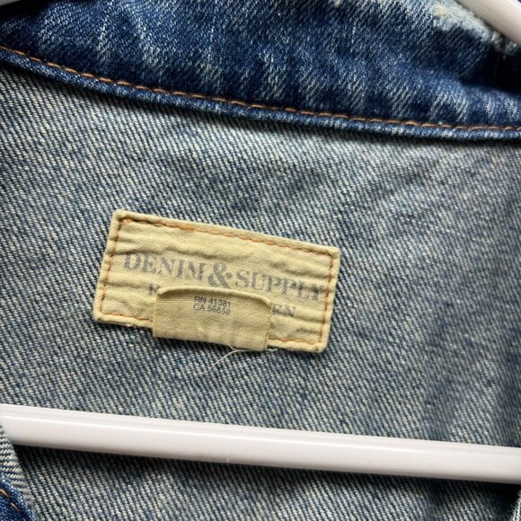Ralph Lauren Denim Jacket Women Large Blue Jean Button Down Vintage Distressed - Picture 8 of 12